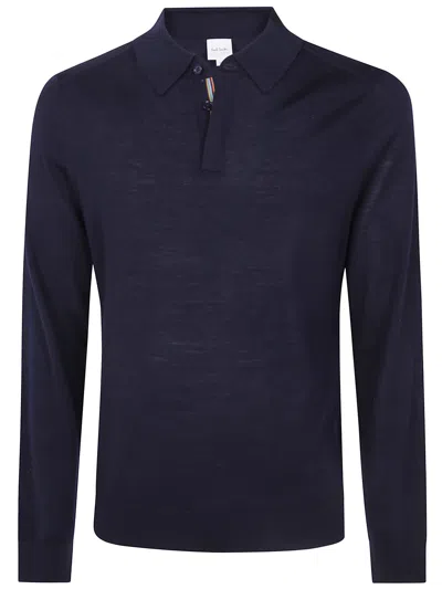 Paul Smith Mens Knitted Polo Long Sleeve Sweater In Blue