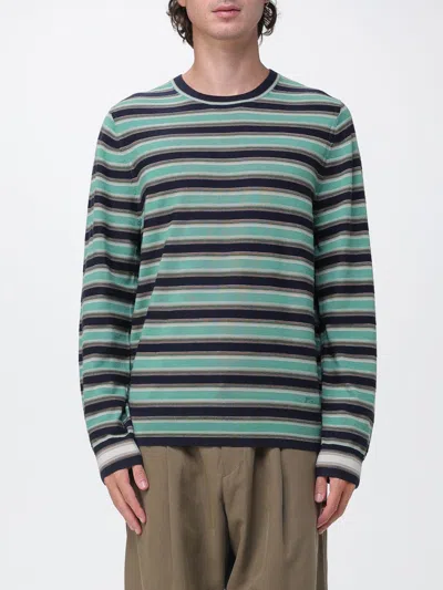 Paul Smith Fine Knit Striped Sweater In Soft Merino Wool In Green