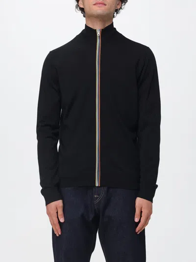 Paul Smith Full-zip Black Cardigan With Multicolored Stripe Detail