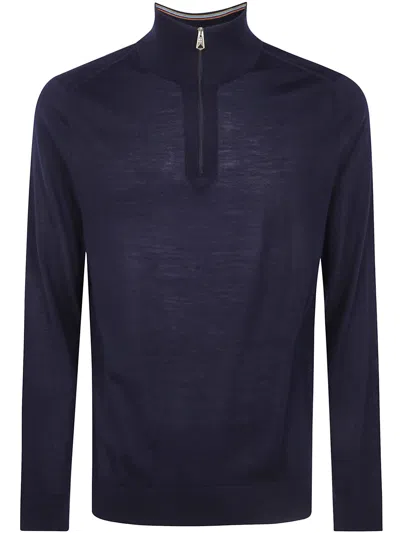 Paul Smith Mens Zip Front Cardigan High Collar In Blue