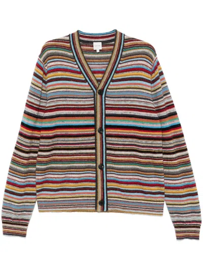 Paul Smith Multicolored Horizontal Striped Wool Blend Cardigan