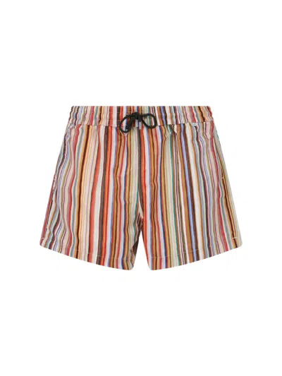 Paul Smith Straight-leg Mid-length Striped Recycled Swim Shorts In Multi