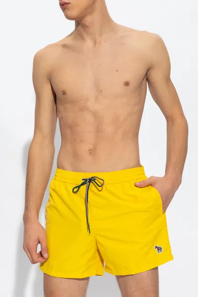 Paul Smith Zebra-motif Drawstring-waist Swim Shorts In Yellow