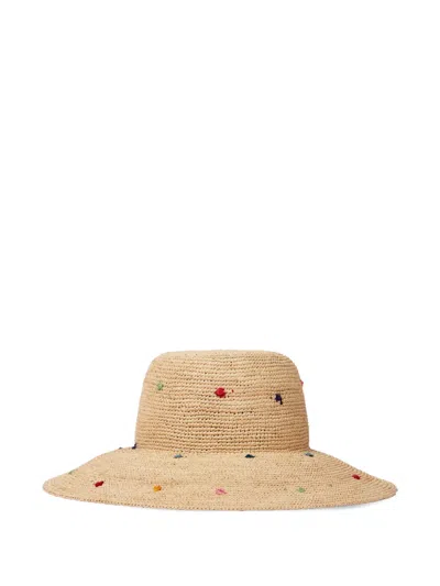 Paul Smith Swirled Polka Dot Raffia Hat In Brown