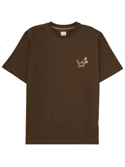 Paul Smith Logo Graphic Crew Neck Short Sleeve T-shirt In Brown