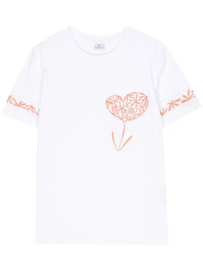 Paul Smith Womens Star Stitch Heart T-shirt In White