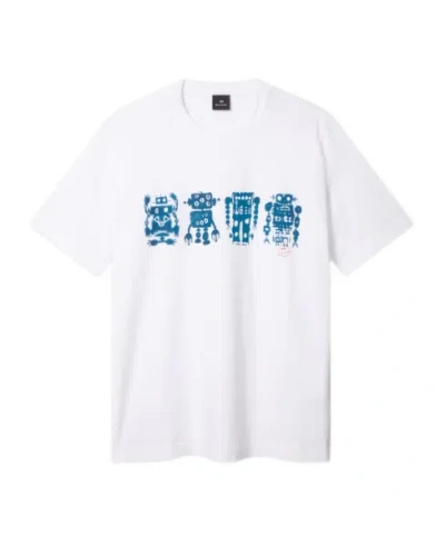 Paul Smith Mens Slim Fit T Shirt Robots In White