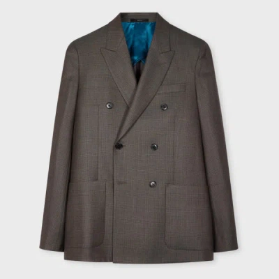 Paul Smith Tailored-fit Brown Double-breasted Melange Check Wool Blazer