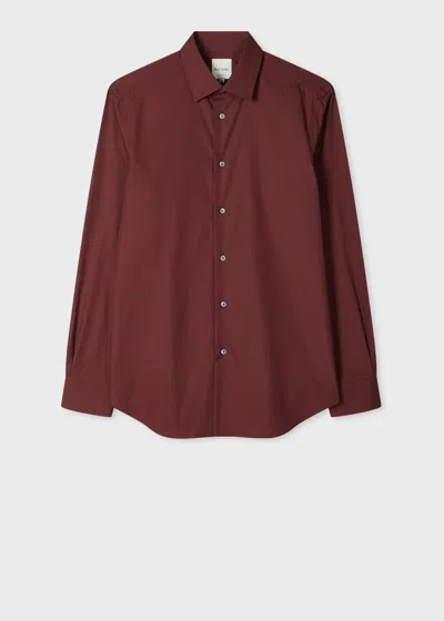 PAUL SMITH TAILORED-FIT BURGUNDY COTTON 'SIGNATURE STRIPE' CUFF SHIRT
