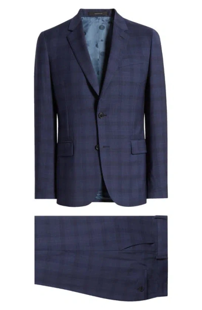 Paul Smith Tailored Fit Check Stretch Cotton Suit In Navy