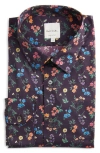 Paul Smith Tailored Fit Floral Cotton Button-up Shirt In Dark Navy