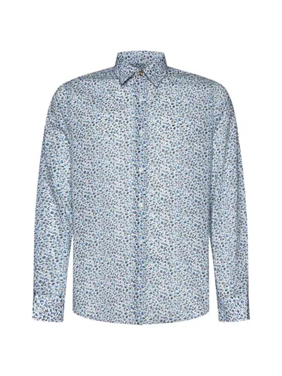 Paul Smith Mens Petrol Blue Slim-fit Floral-print Cotton-poplin Shirt