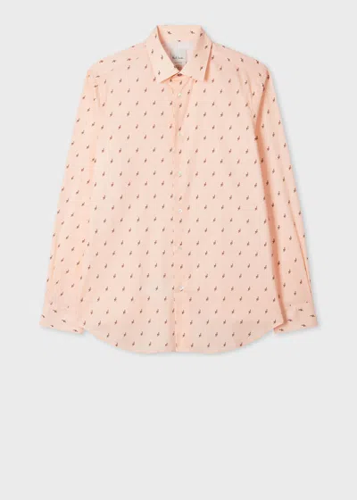 Paul Smith Tailored-fit Pink 'butterfly' Print Shirt In Neutral