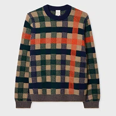 Paul Smith Tan And Navy Check Lambswool Sweater Brown In Multi