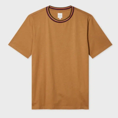 Paul Smith Tan 'artist Stripe' Collar T-shirt Brown