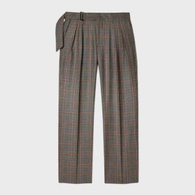 Paul Smith Tan Check Wool Pleat-front Belted Trousers Brown