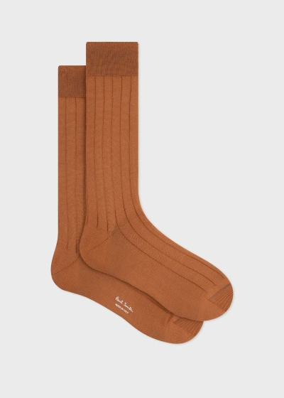 Paul Smith Tan Cotton-blend Ribbed Socks In Brown