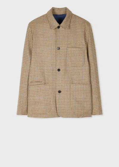 Paul Smith Tan Houndstooth Wool Tweed Work Jacket Brown