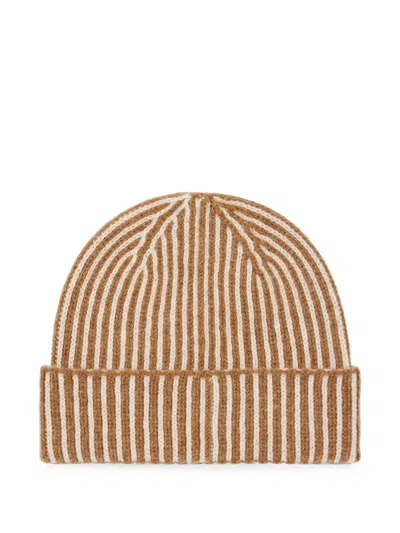 Paul Smith Tan Lambswool Ribbed Beanie In Brown