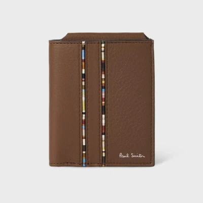 Paul Smith Tan Leather 'signature Stripe' Piping Billfold Wallet Brown