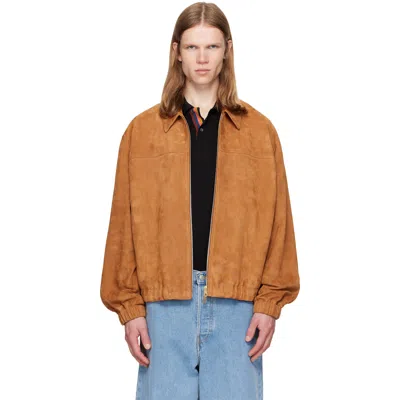 Paul Smith Tan Suede Bomber Jacket In Brown