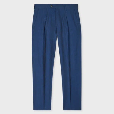 Paul Smith Tapered-fit Indigo Cotton-linen Pleated Trousers Blue