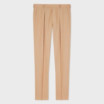 Paul Smith Tapered-fit Tan Wool-cotton Pleated Trousers Brown