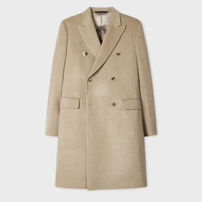 Paul Smith Taupe Wool-cashmere Double-breasted Overcoat Grey In Nude