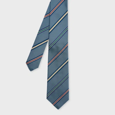 Paul Smith Teal Blue Silk Contrast Stripe Tie