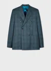 Paul Smith Teal Green Check Wool Double-breasted Blazer In Green