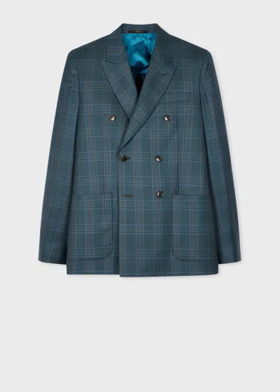 Paul Smith Teal Green Check Wool Double-breasted Blazer