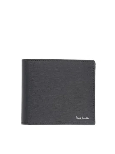 Paul Smith Textured Leather Discreet Logo Bi-fold Wallet In Grey
