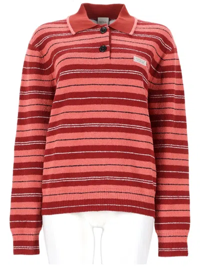 Paul Smith Textured Stripe Knit Top With Classic Polo Collar In Brown