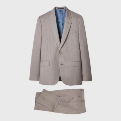 Paul Smith The Soho - Tailored-fit Grey And Pink Pinstripe Wool Suit Brown In Gray