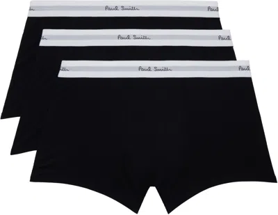 Paul Smith Three-pack Black & White Logo-woven Boxer Briefs In 79 Black