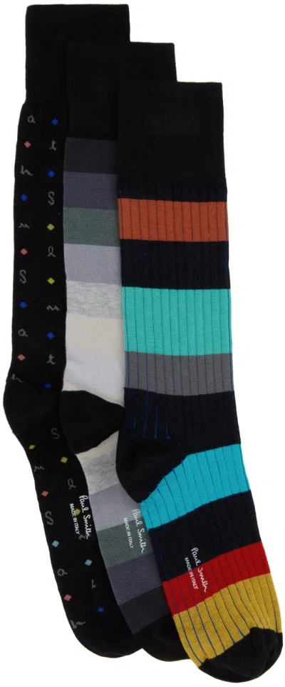 Paul Smith Three-pack Black Socks In 79 Blacks