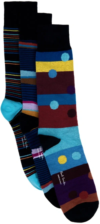 Paul Smith Three-pack Blue Socks In 47 Blues