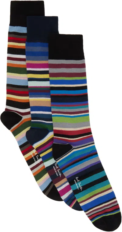 Paul Smith Three-pack Multicolor Mix Stripe Socks In 1a Multicolour