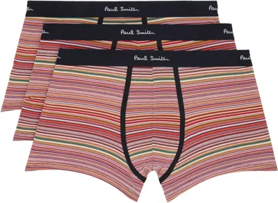 Paul Smith Three-pack Multicolor Organic Cotton Signature Stripe Boxer Briefs In 92 Multicolour