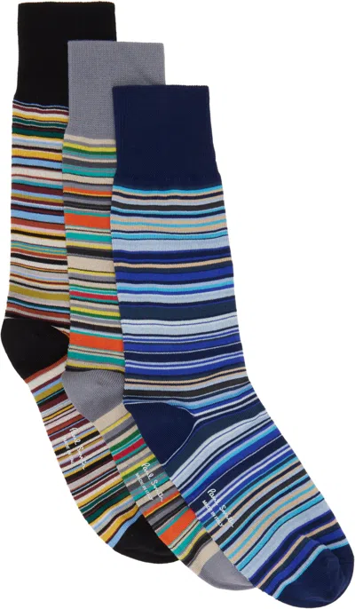 Paul Smith Three-pack Multicolor Signature Stripe Socks In Multicolour