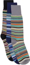 Paul Smith Three-pack Multicolor Signature Stripe Socks In 1a Multicolour
