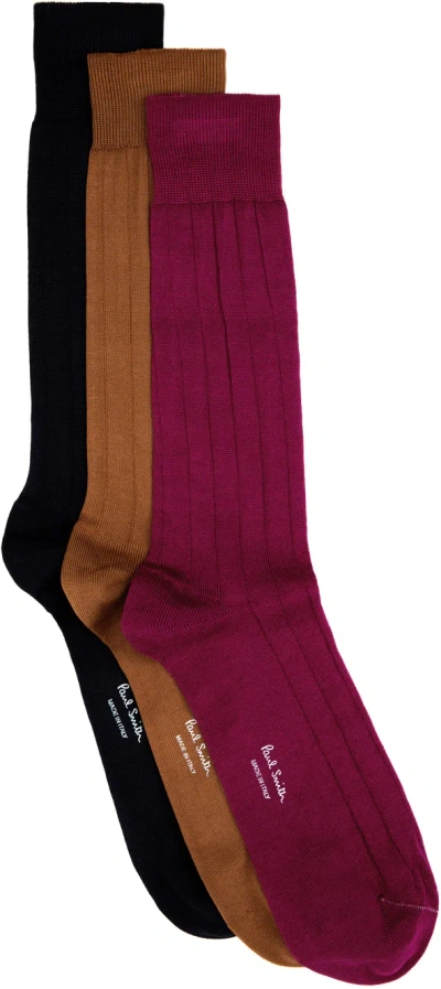 Paul Smith Three-pack Multicolor Socks In 1a Multicolour