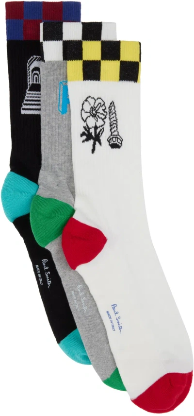 Paul Smith Three-pack Multicolor Socks In 1a Multicolour
