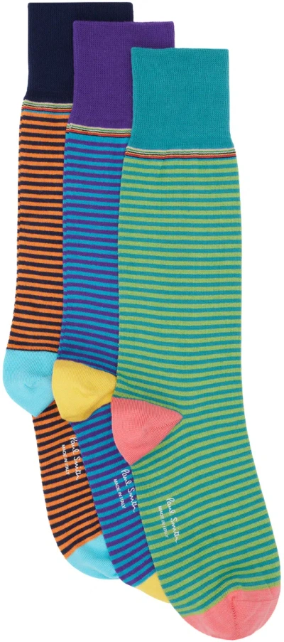 Paul Smith Three-pack Multicolor Stripe Socks In 1a Multicolour