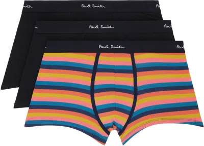 Paul Smith Three-pack Multicolour Organic Cotton Boxers Briefs In 79 Black