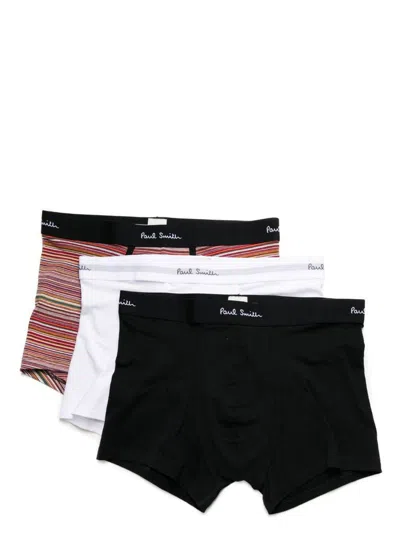 Paul Smith Three-pack Of Cotton Boxers In Black, White, And Multicolour Stripes