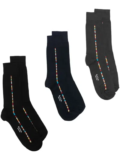 Paul Smith Pack Of Three Signature Stripe Cotton-blend Socks In Neutral
