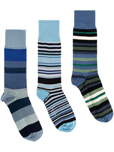 Paul Smith Three-pack Striped Socks In Blue