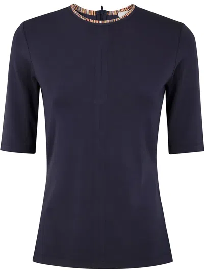 Paul Smith Womens Knitted Short Sleeves Top Crewneck In Dark Navy