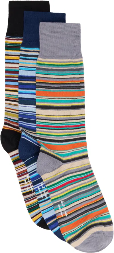 Paul Smith Three-pack Multicolor 'signature Stripe' Socks
